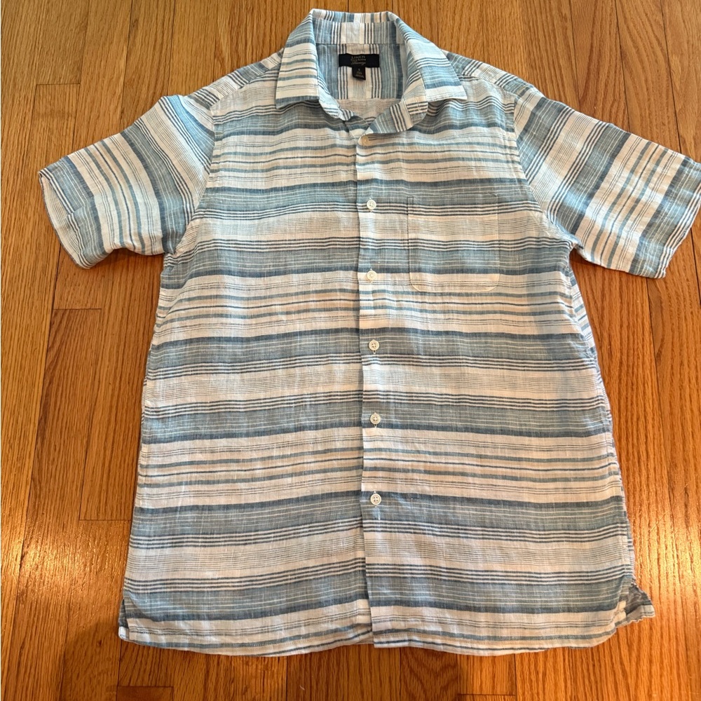 Men's Striped Short Sleeved Button-Front Linen Shirt small